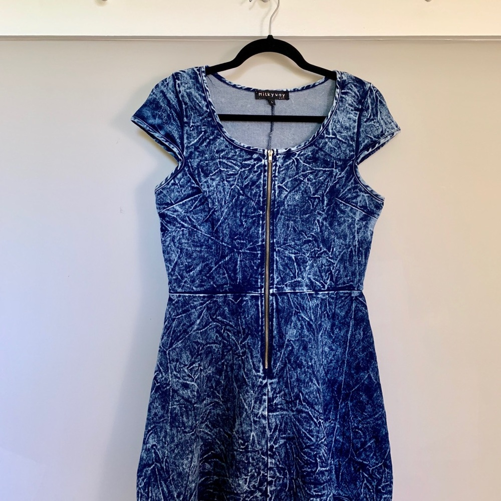 Milkyway 80's Style Denim Dress Acid Wash
